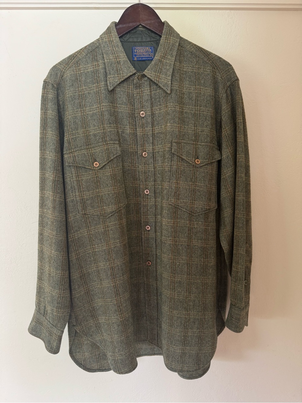Vintage Pendleton Olive Green Plaid Virgin Wool Shirt Jacket Men’s 16.5 USA